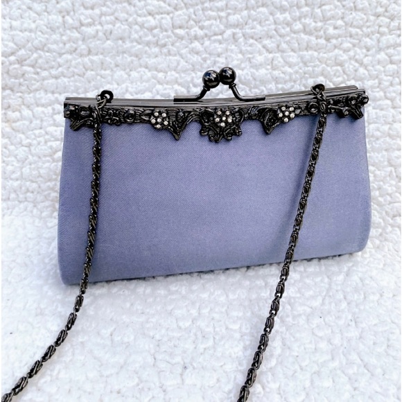 Petit Sac De Soirée (pochette) Jessica McClintock - Or Satin Avec Chaîne - Fermoir Bijouté - Neuf Avec étiquettes